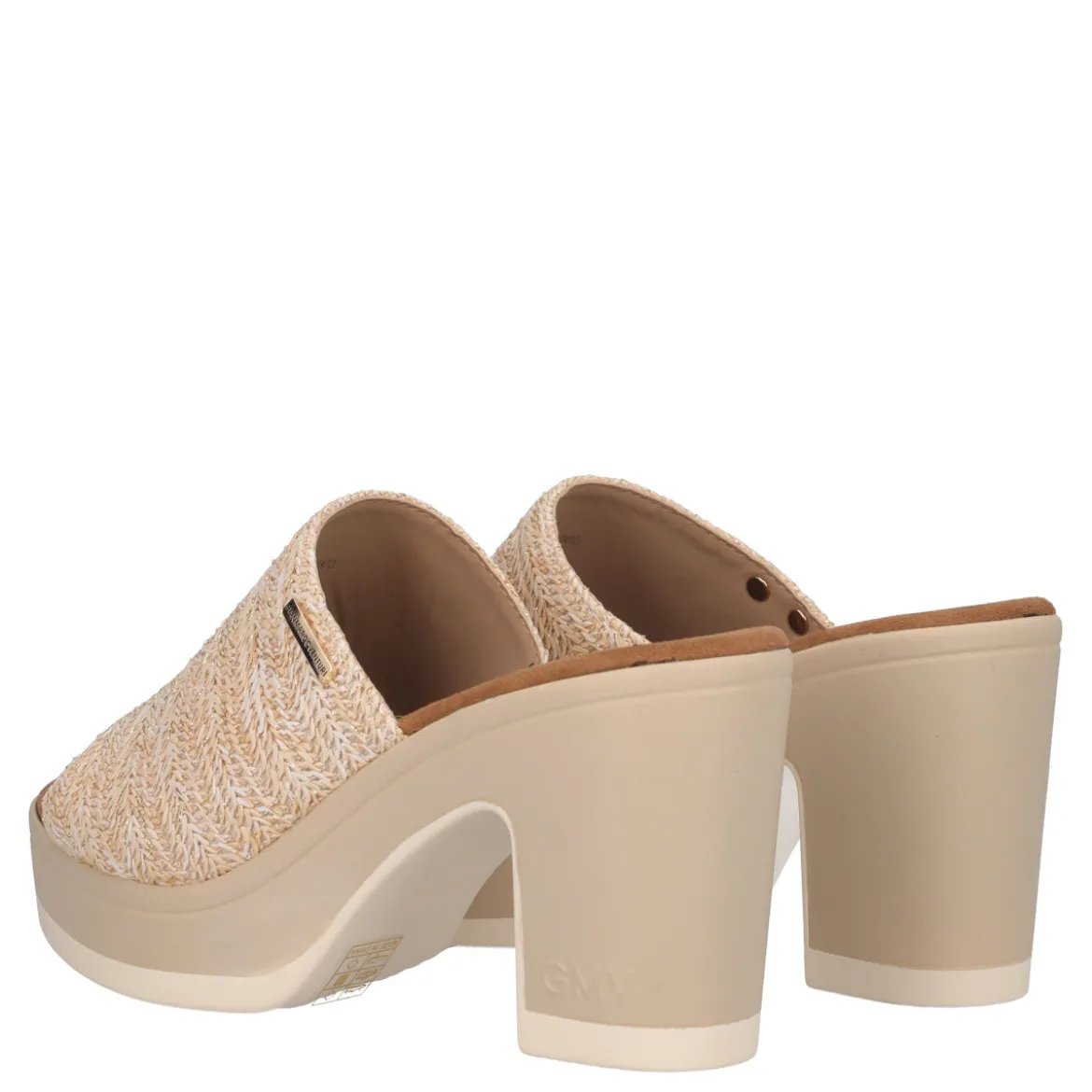 Ciabatte con Tacco Donna Beige Rafia