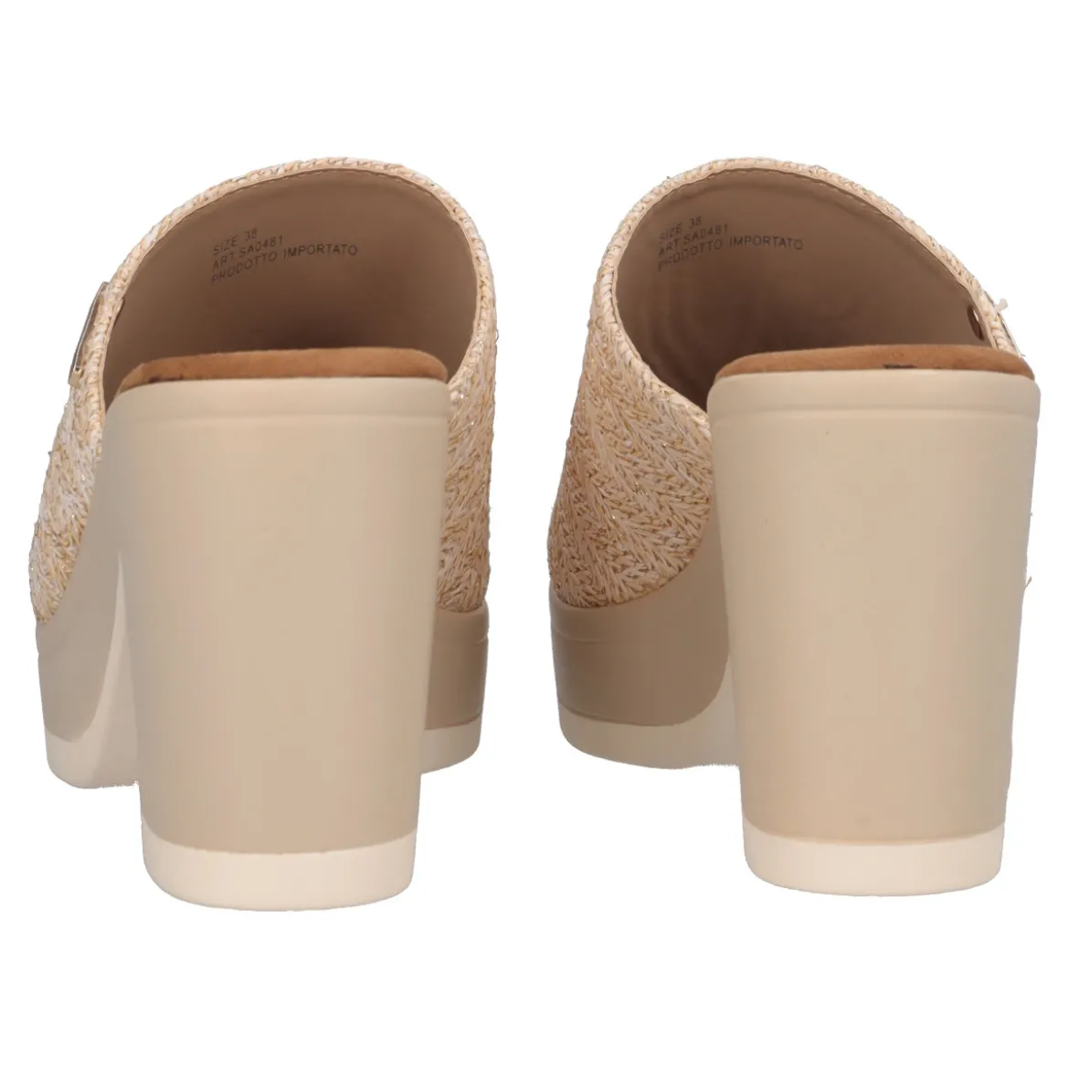 Ciabatte con Tacco Donna Beige Rafia