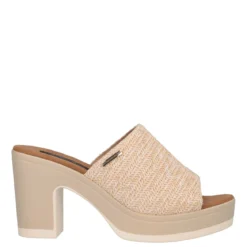 Ciabatte con Tacco Donna Beige Rafia