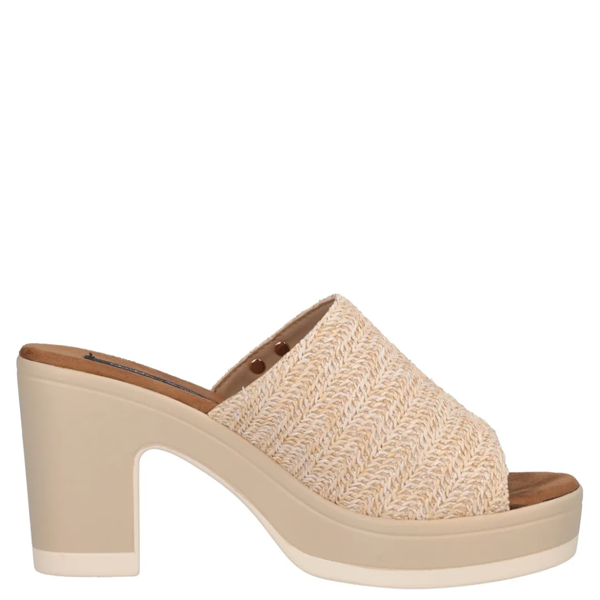 Ciabatte con Tacco Donna Beige Rafia