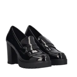 Mocassino con Tacco Donna in Vernice Nera
