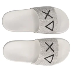 SLIPPERS STRASS LOGO Ciabatte Donna Bianche e Argento