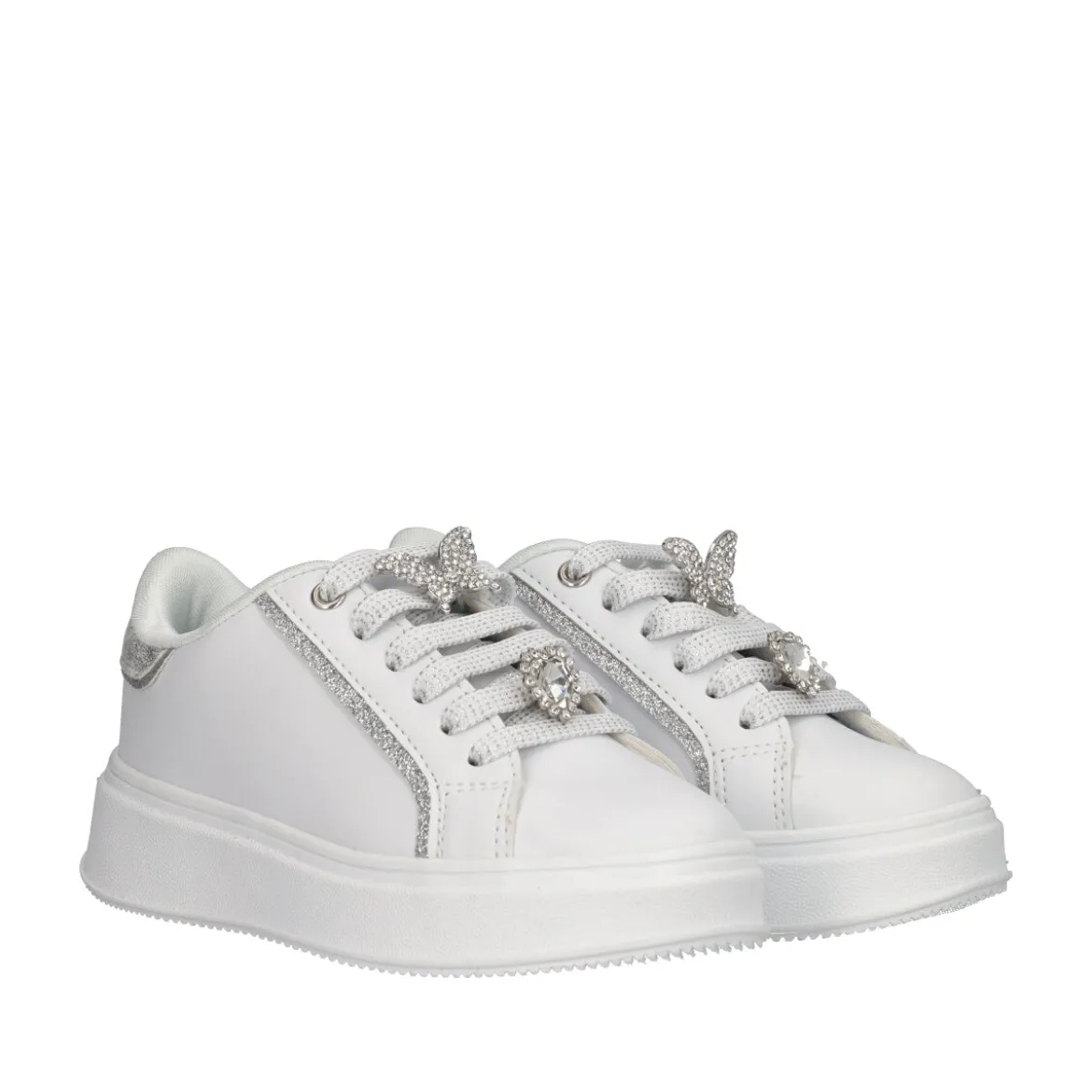 Sneakers Bambina Bianche e Argento con Charms
