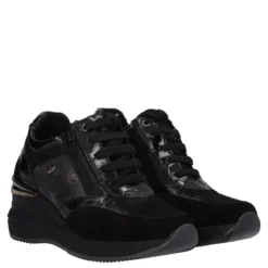 Sneakers con zeppa in pelle