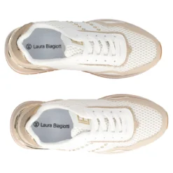 Sneakers Donna Bianche e Beige con Zeppa