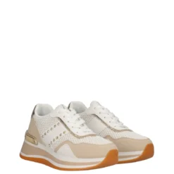 Sneakers Donna Bianche e Beige con Zeppa