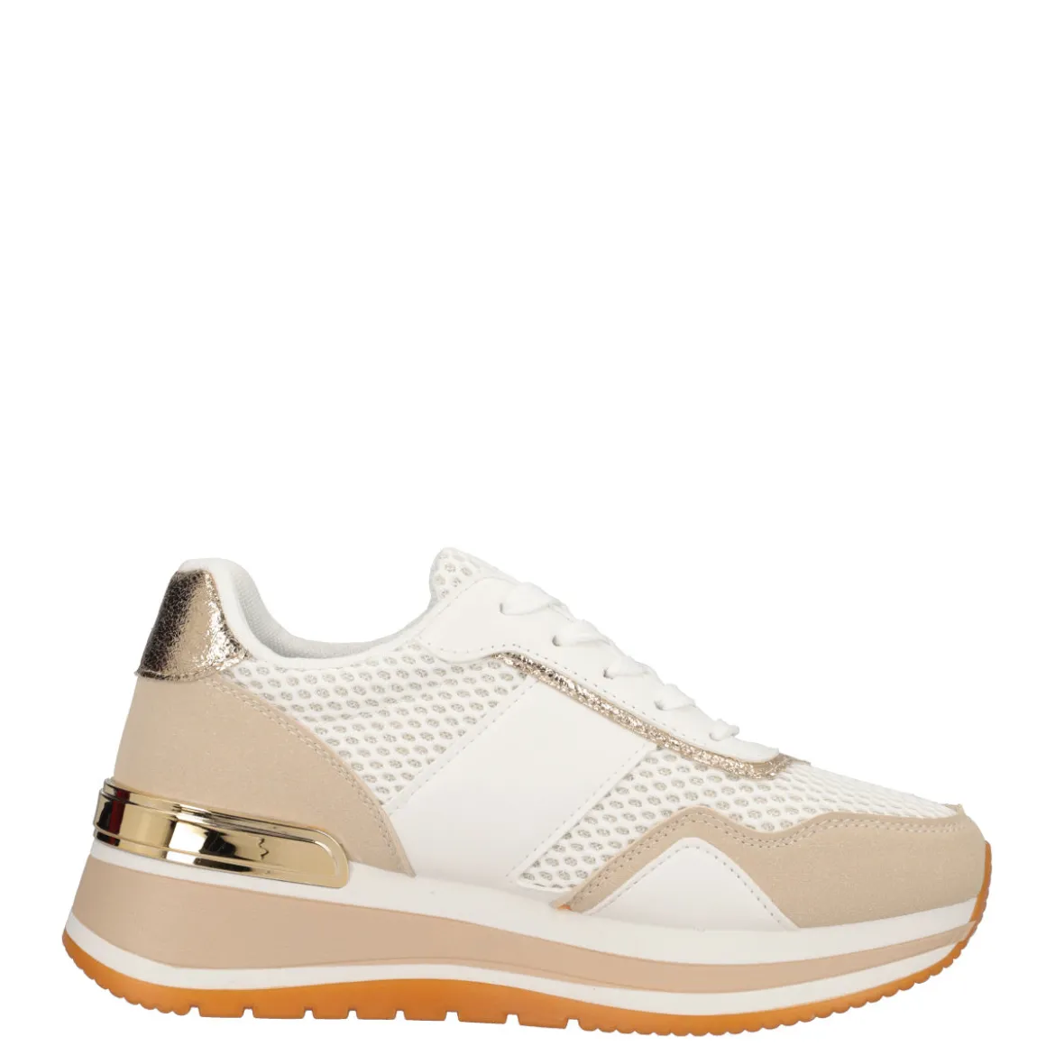 Sneakers Donna Bianche e Beige con Zeppa