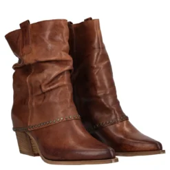 Stivaletti Donna Marrone Texani in Pelle